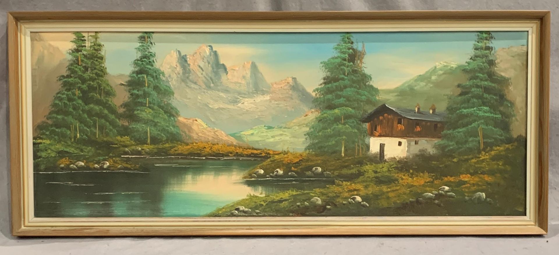Framed oil on canvas 'Alpine Scene' 42 x 106cm