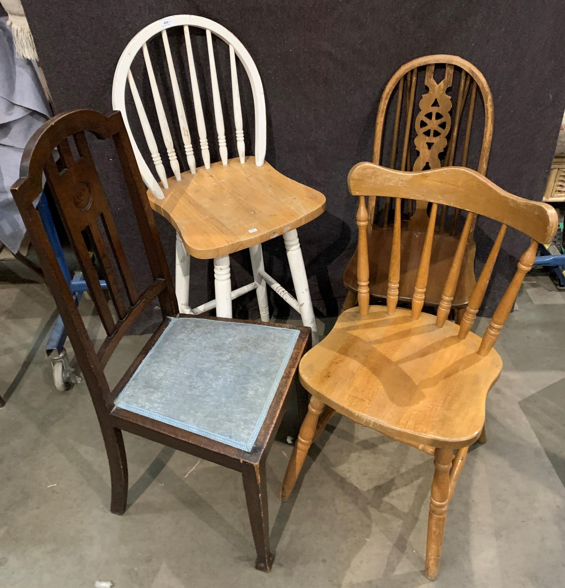 Three various dining chairs and a white painted and pine high stool (4) - Image 2 of 2