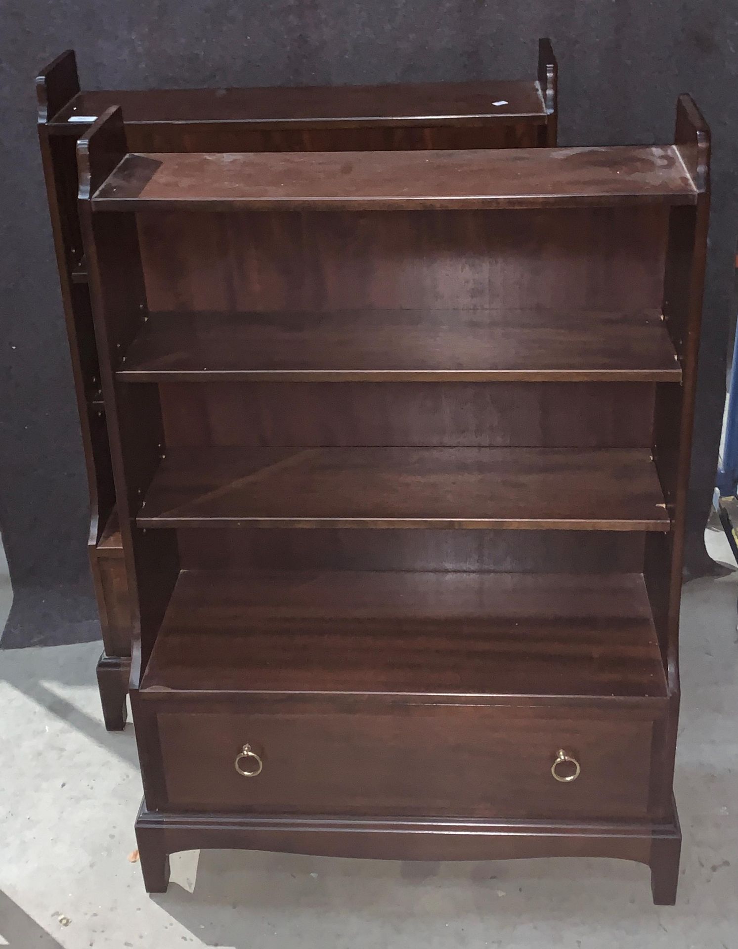 A pair of Stag mahogany finish water fall three shelf bookcases with under drawer each 76 x 113cm - Image 2 of 2