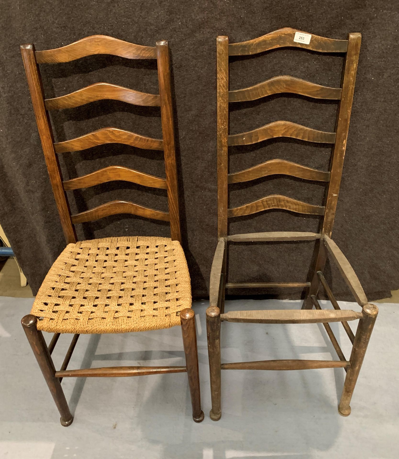 Two ladderback bedroom chairs - one lacks seat - Image 2 of 2
