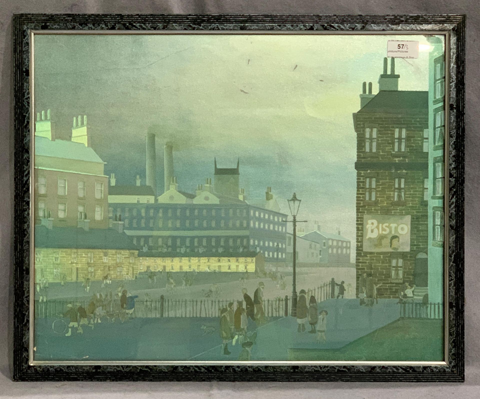 L S Lowry framed reflective print 'City Scene' 39 x 47cm and G Brown two framed oils on board each - Image 3 of 3