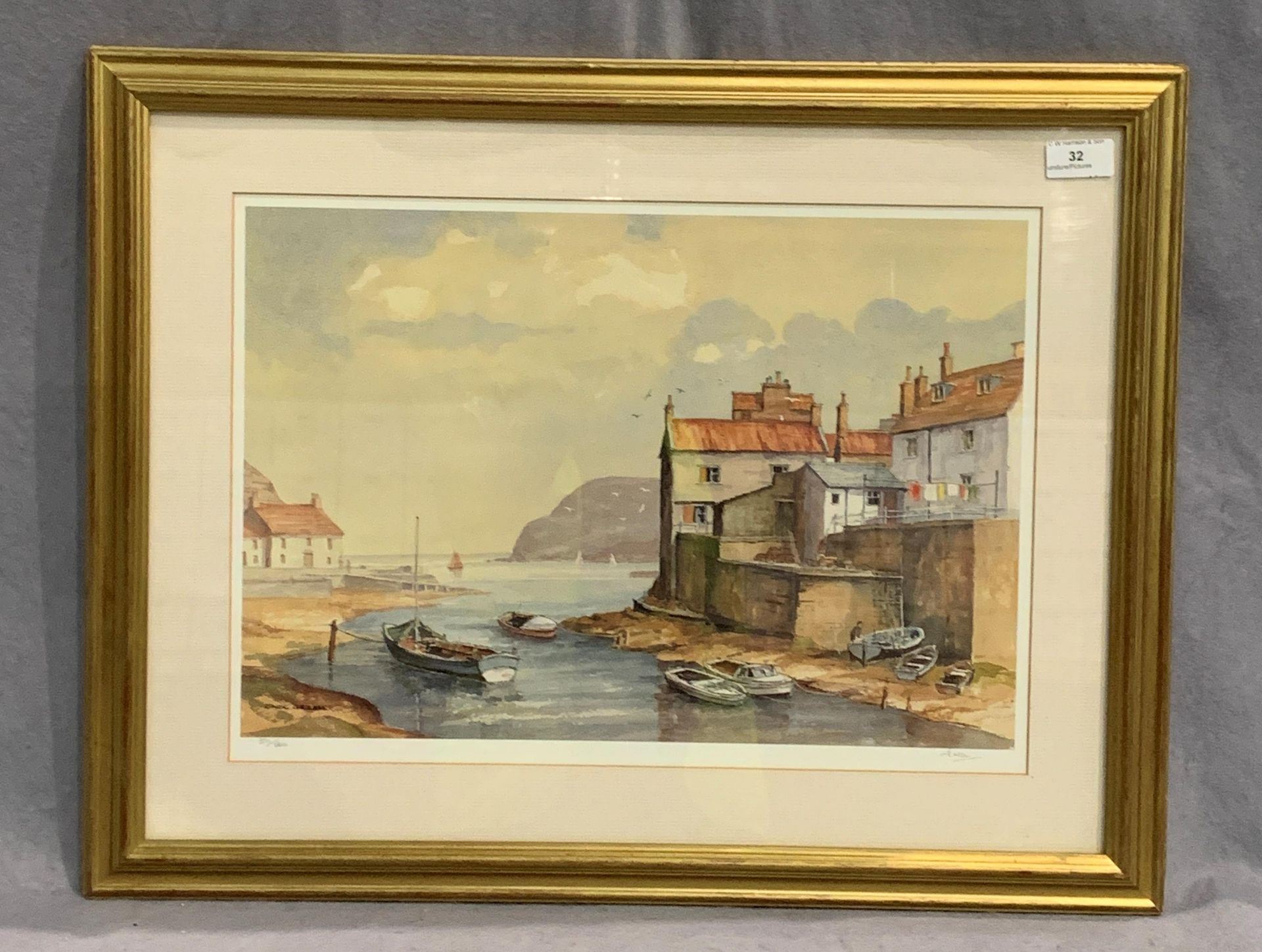 JACK GREEN framed Ltd Edition print - harbour scene - Staithes? 33 x 48cm signed in pencil and No.