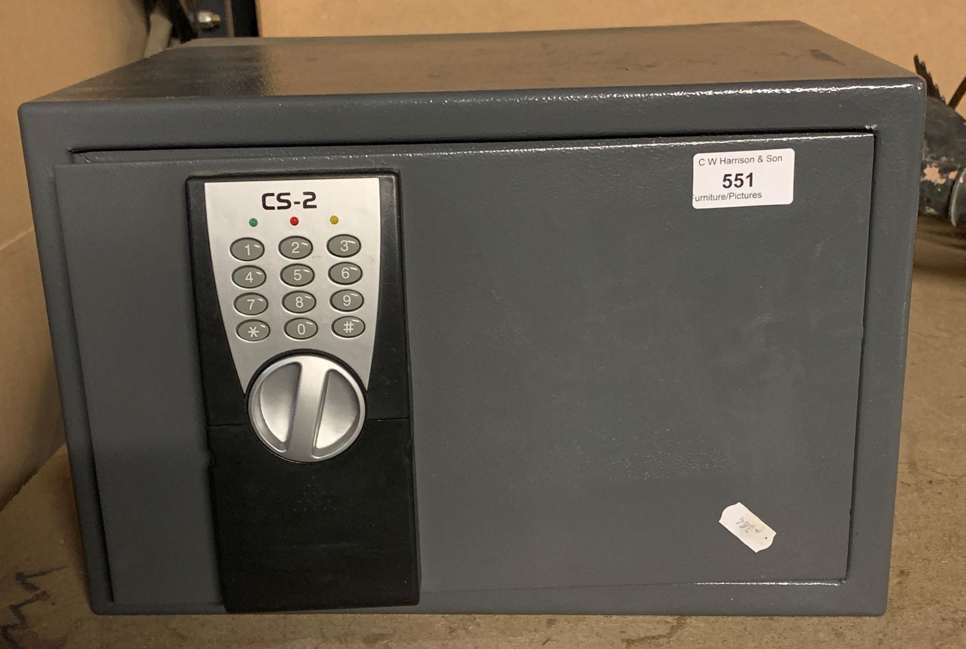 A CS-2 grey metal wall safe, 35cm x 28cm x 23cm high, no key,