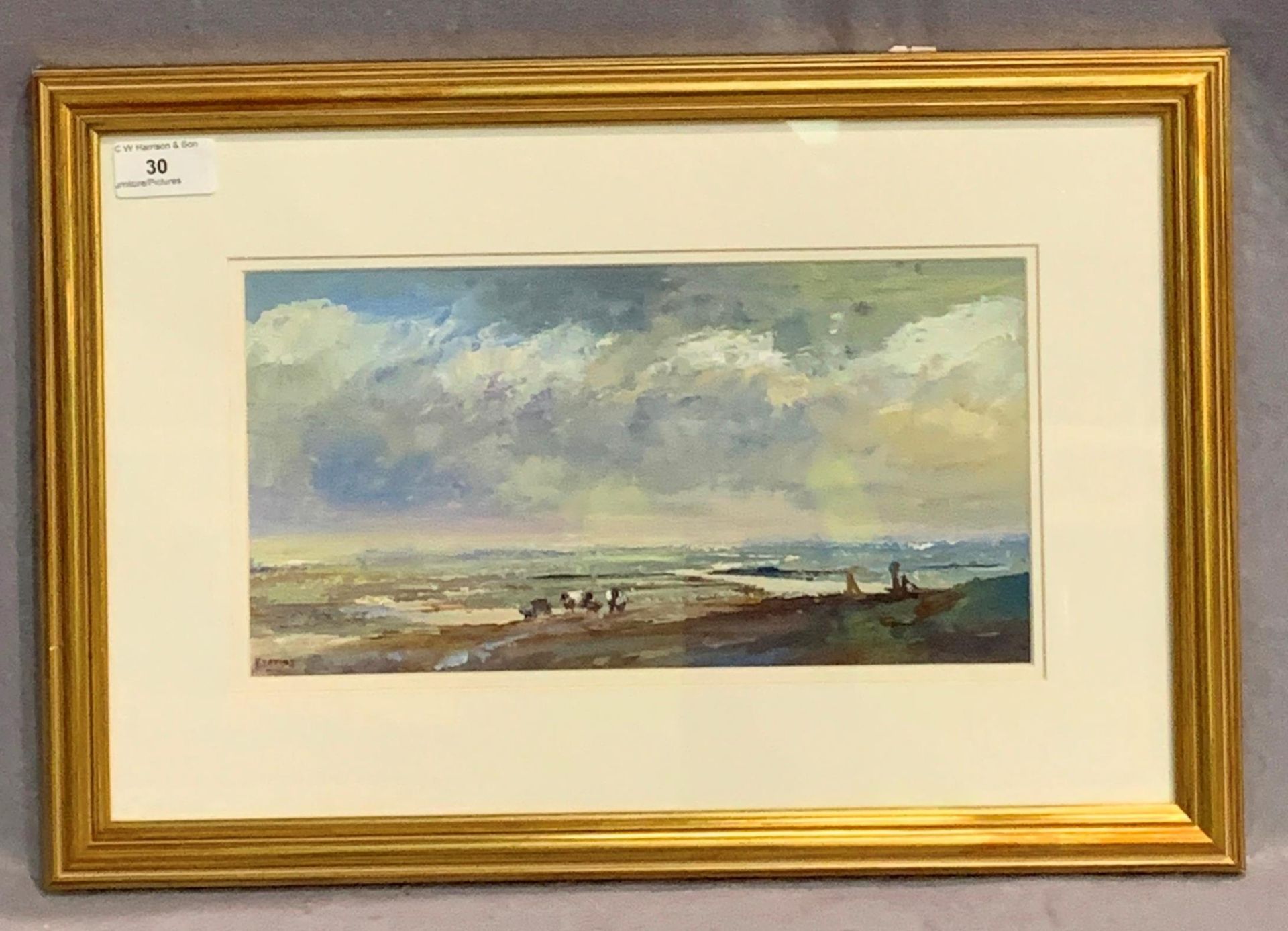 TOM KEATING after John Constable a framed oil painting 'Dedham Vale' 16 x 30cm with a certificate