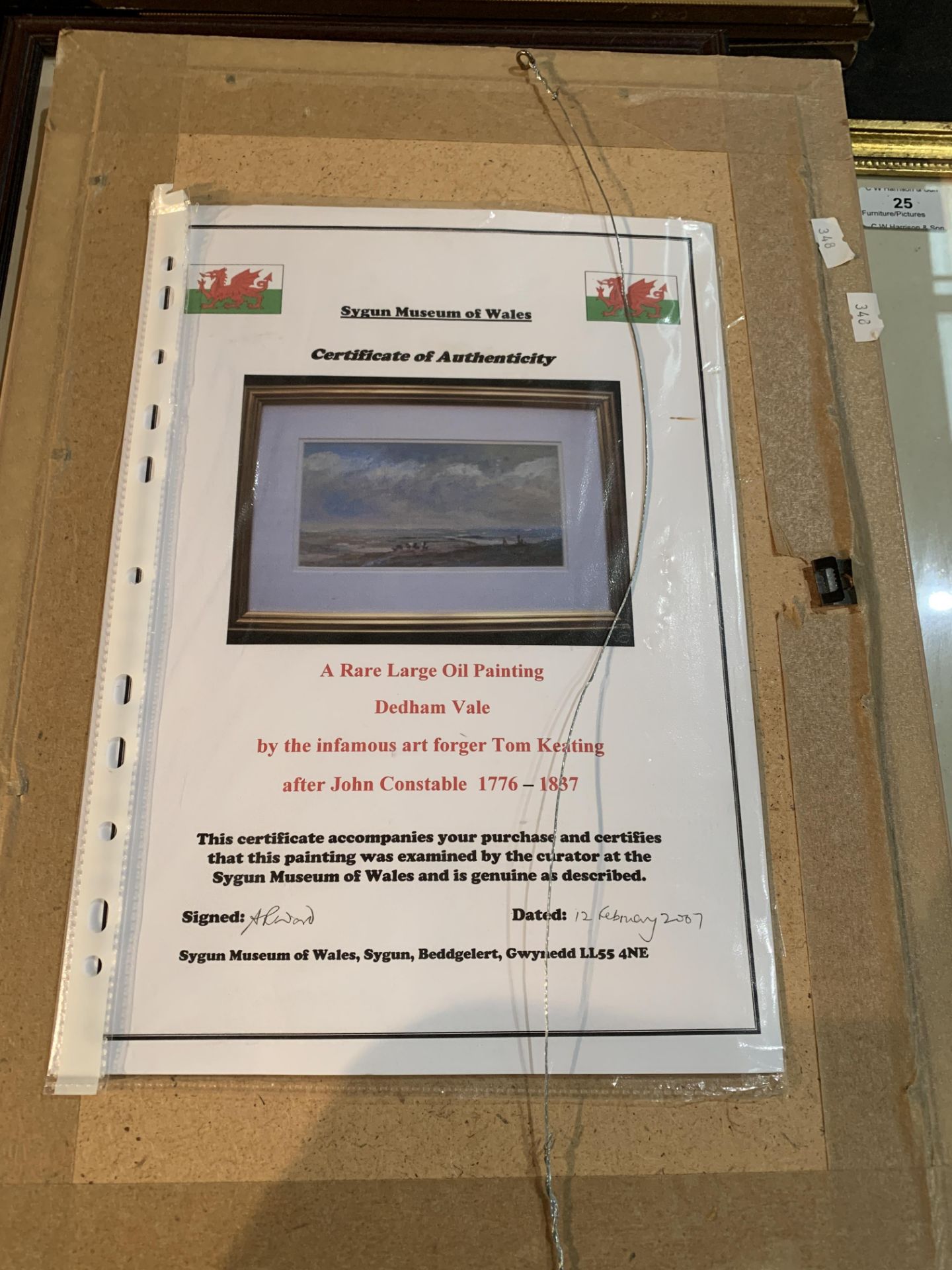 TOM KEATING after John Constable a framed oil painting 'Dedham Vale' 16 x 30cm with a certificate - Image 4 of 12