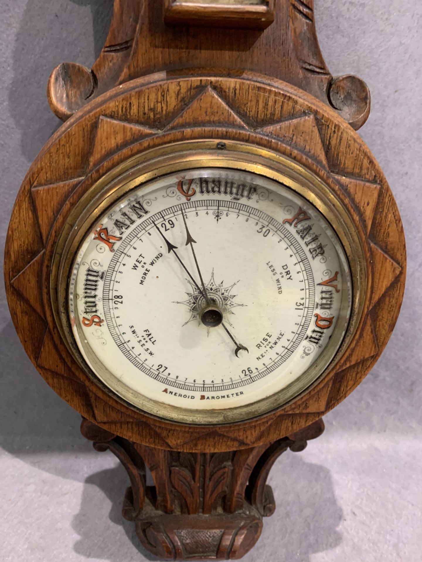 An oak cased Aneroid wall barometer 63cm - Image 2 of 3