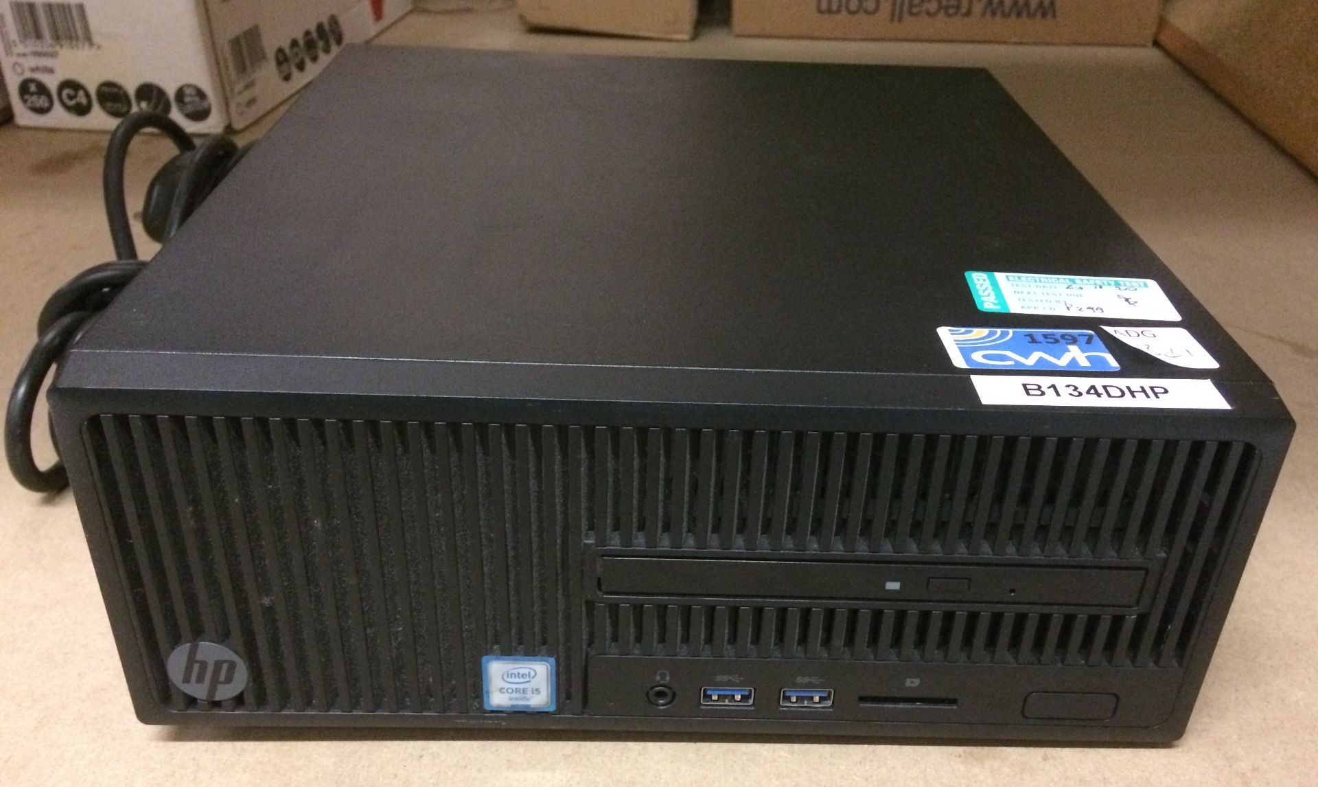 A HP 280 G2 SFF business PC complete with power lead