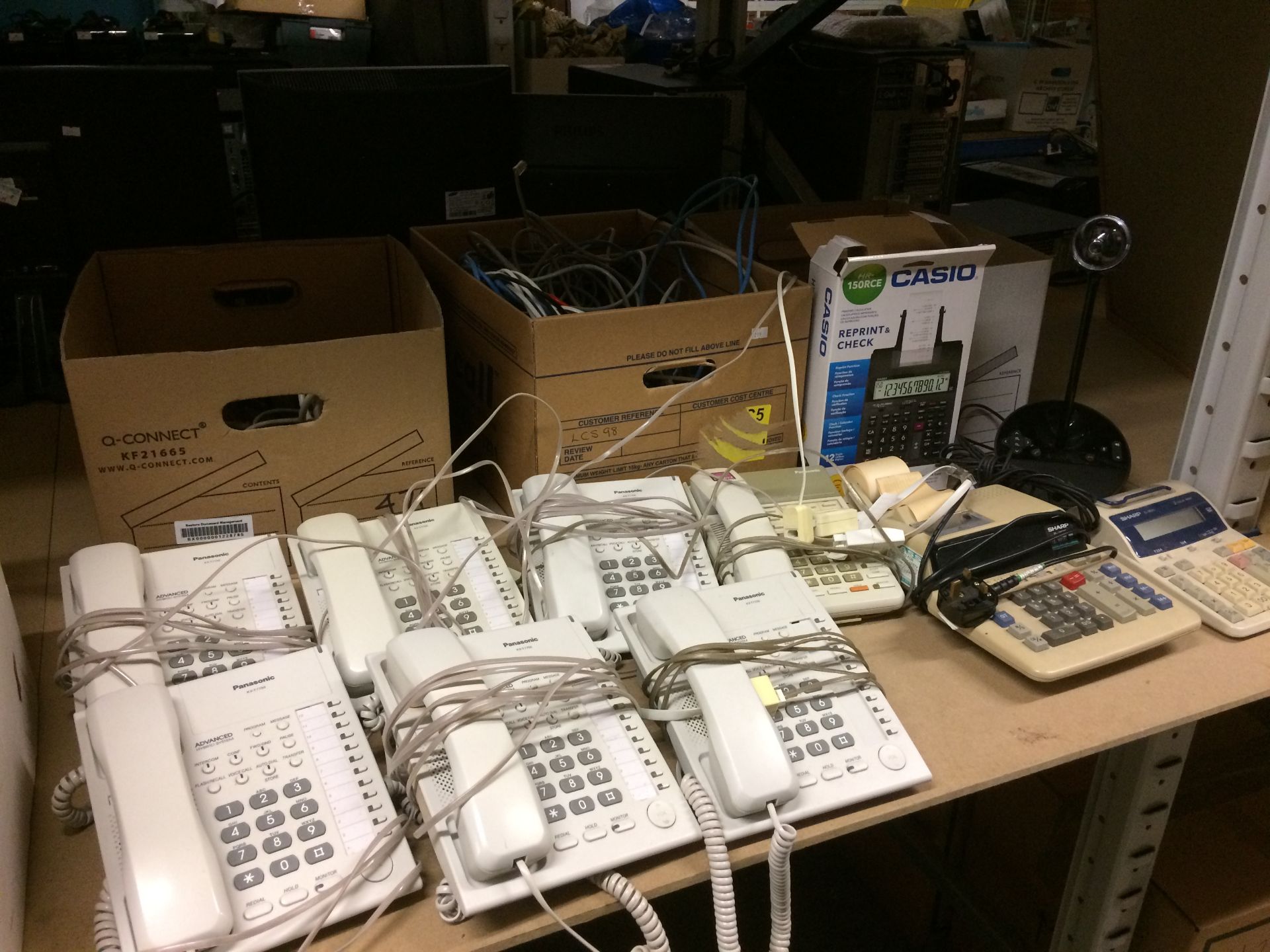 6 x Panasonic KX-T7750 telephones and one other, 3 x assorted printing calculators,