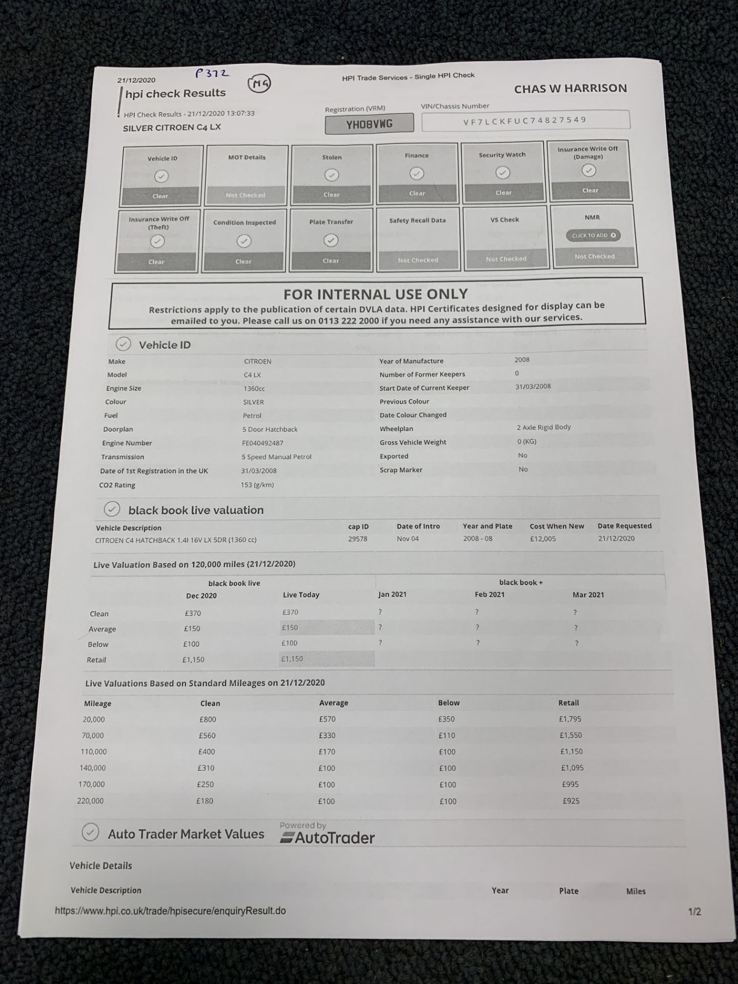 ON INSTRUCTIONS RE: A DECEASED ESTATE - CITROEN 1. - Image 4 of 8