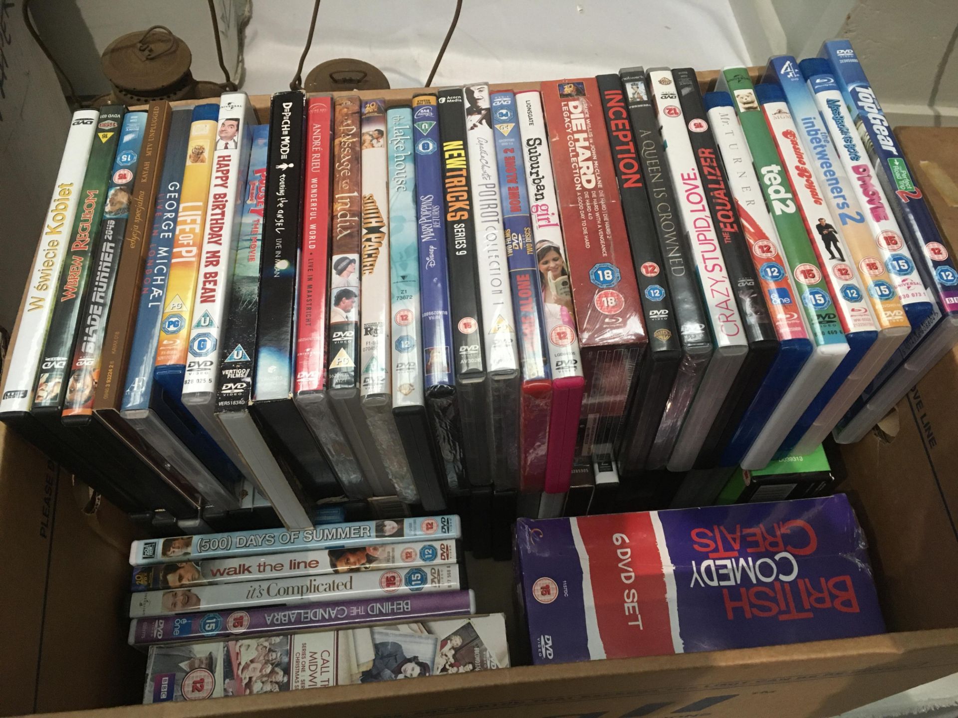 Contents to box - approximately 59 x DVDs/Blu-rays - Ted 2, Top Gear,