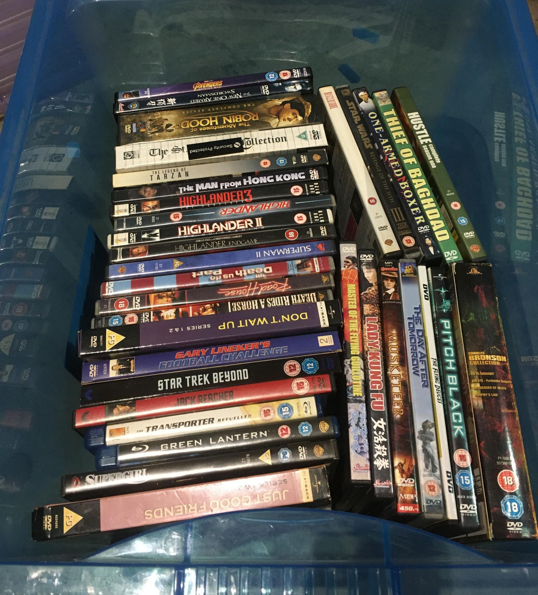 Contents to box - approximately 34 x DVDs - Highlander, Road House,