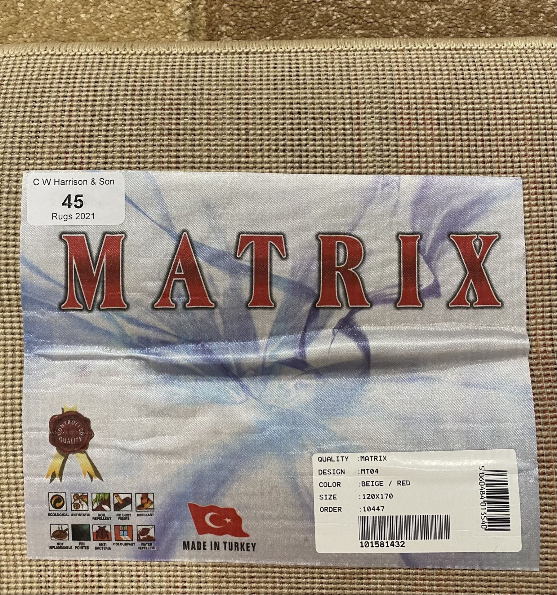 Matrix rug, beige and red, - Image 2 of 2