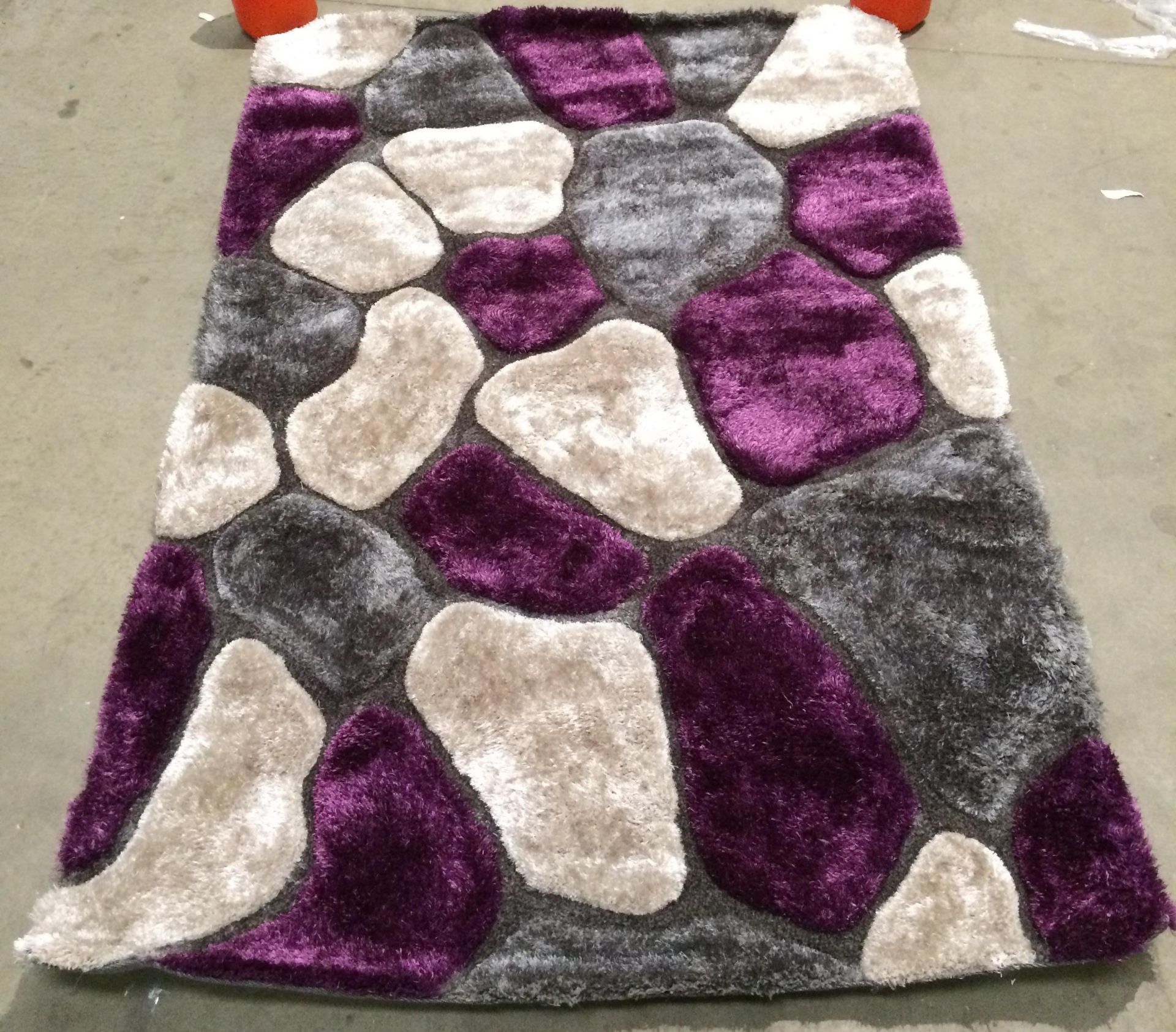 Think Rugs hand tufted shaggy rug, grey and purple,