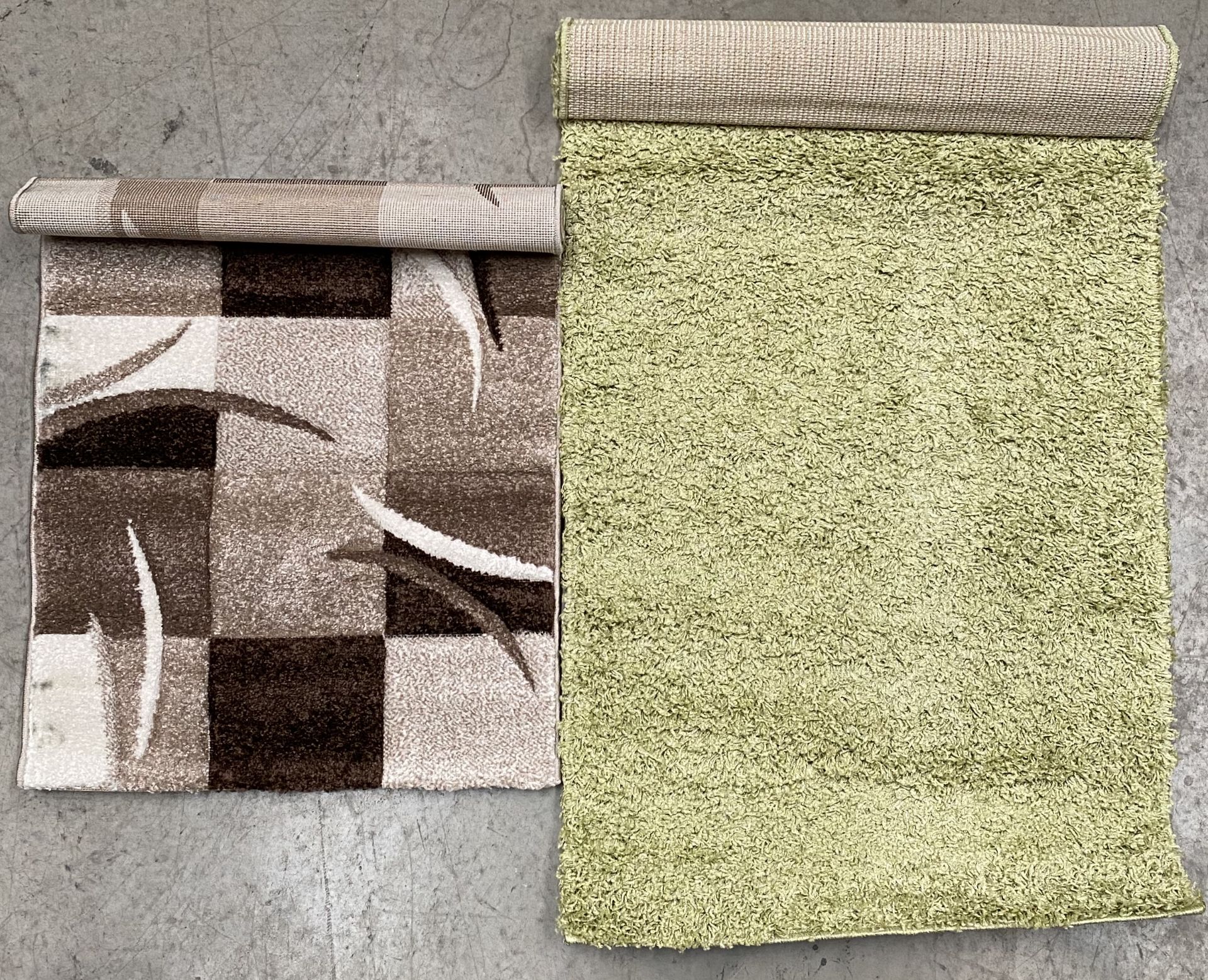 A Paco Home Twister 500 green rug - 70cm x 140cm and a Paco Home Diamant SV 665 brown rug - 60cm x