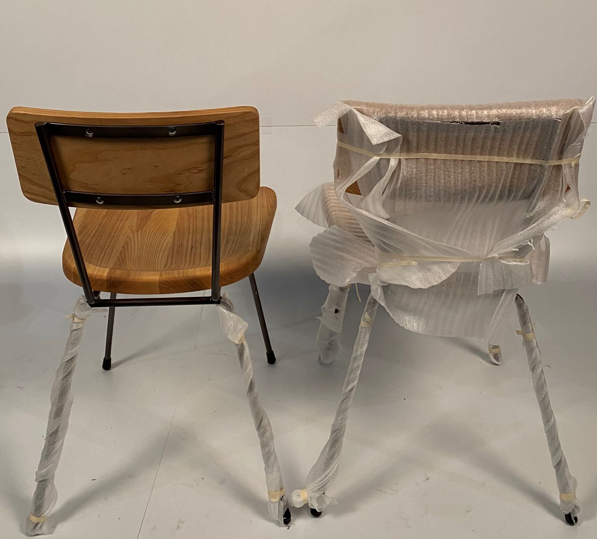 3 x College wooden chairs with metal frames - Image 3 of 4