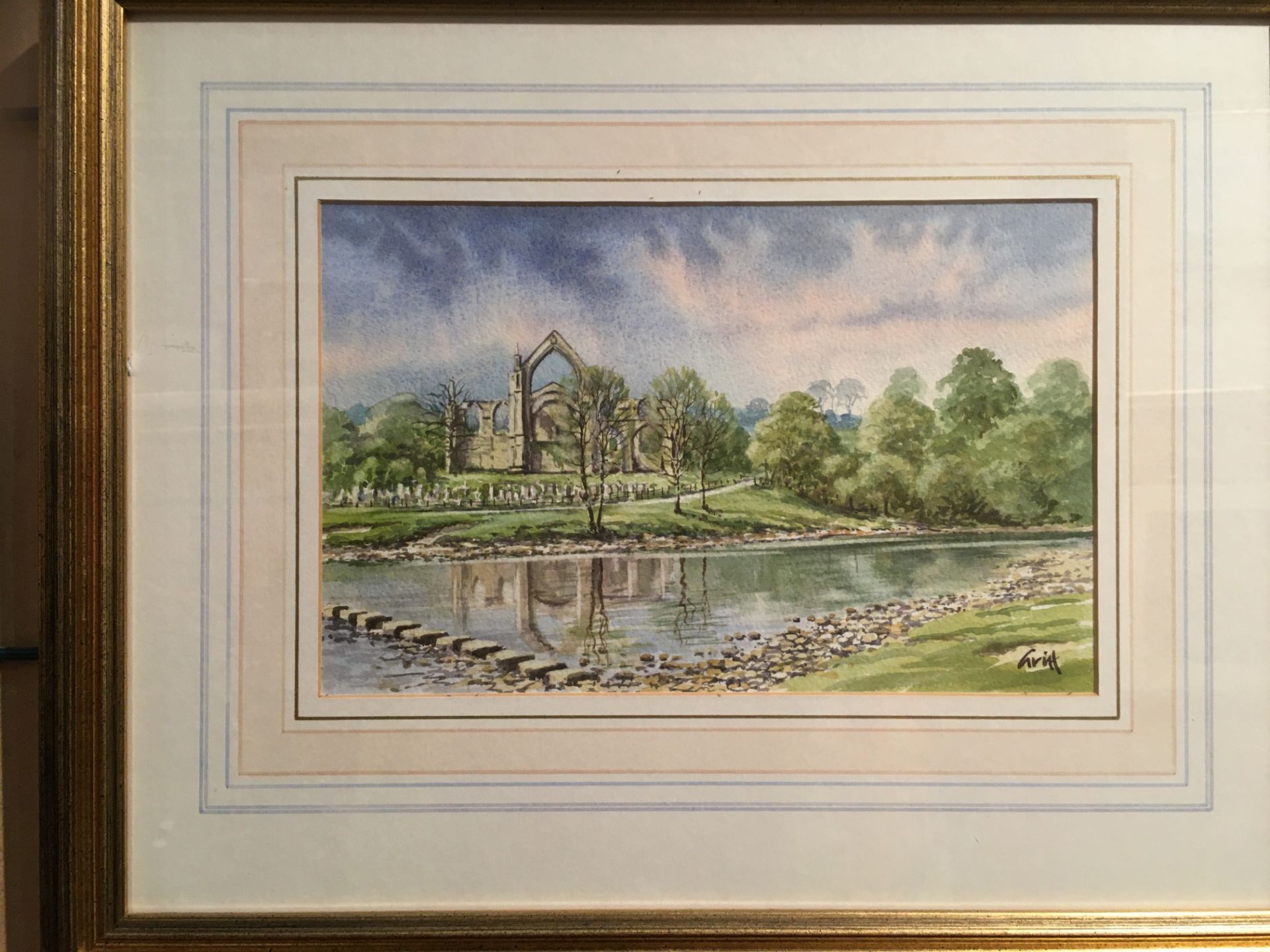 George H Griffiths 'Griff', framed watercolour, 'Bolton Abbey',