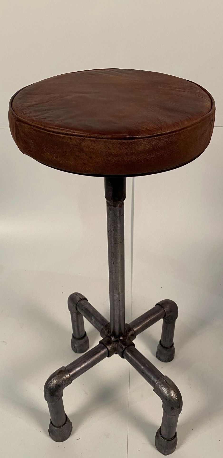 2 x Milner iron/leather high stools Further Information Height from 70cm-100cm - Image 3 of 4