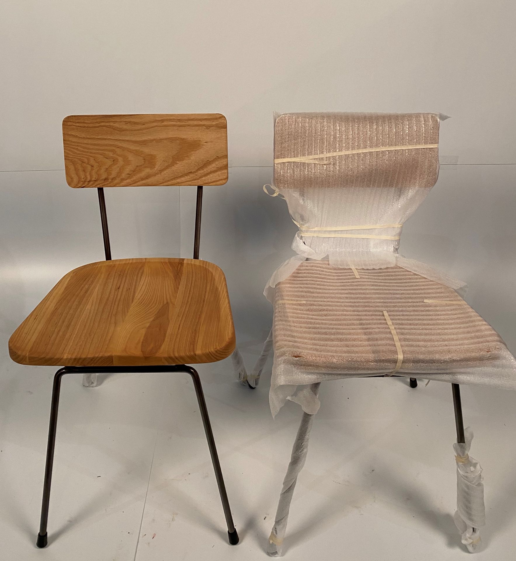 3 x College wooden chairs with metal frames
