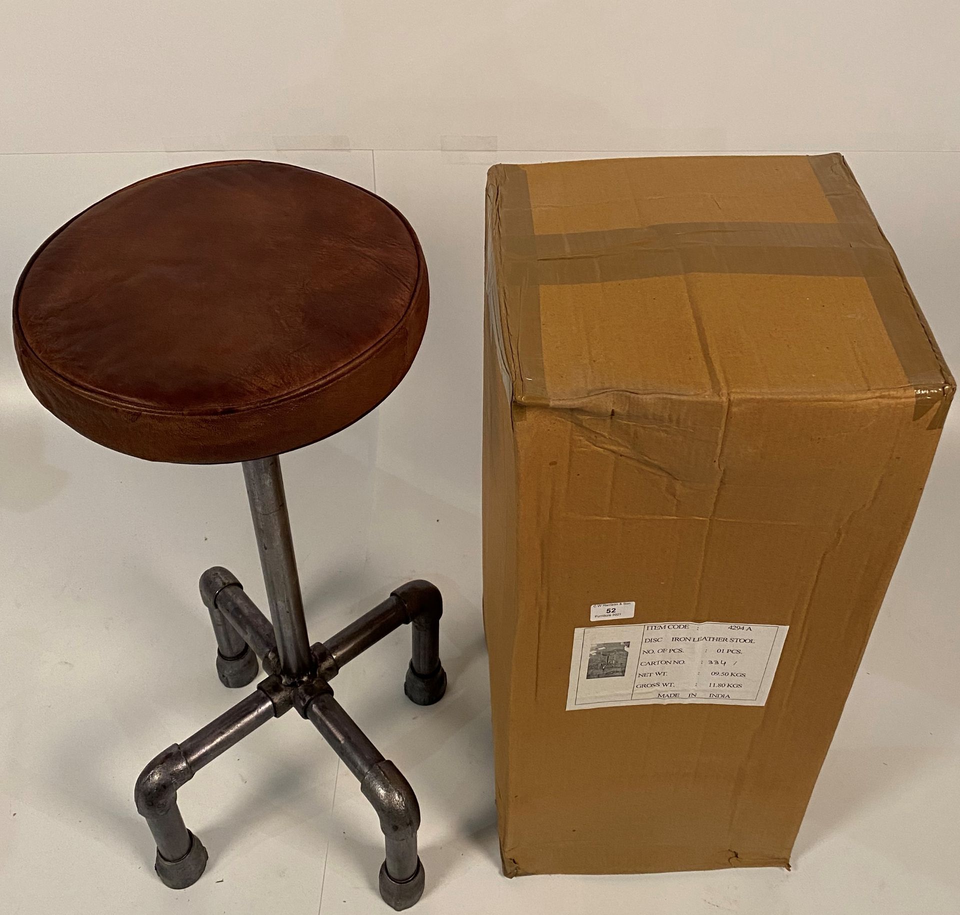 2 x Milner iron/leather high stools Further Information Height from 70cm-100cm