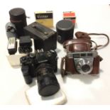 Contents to box - Chiron CE-3 Memotron camera with Vivitar 58mm Skylight (1A) lens,