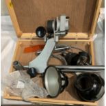 Contents to wood case - a UPA-5 enlarger on steel pole