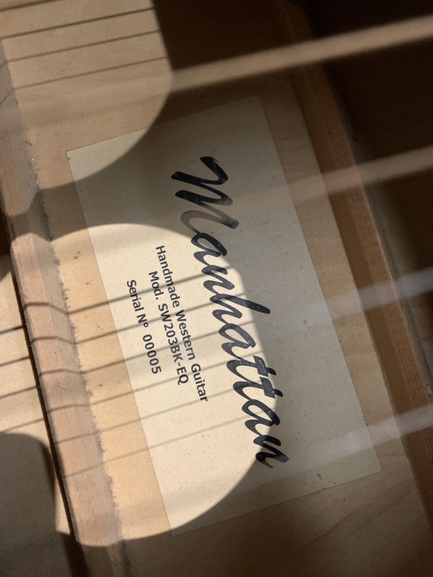 A Manhattan model SW203BK-EQ hand made western six string acoustic guitar - Image 2 of 3