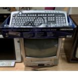 A Grundy TVR3725FTGB portable 14" TV/VHS video player and a Medion Multimedia wireless keyboard (2)