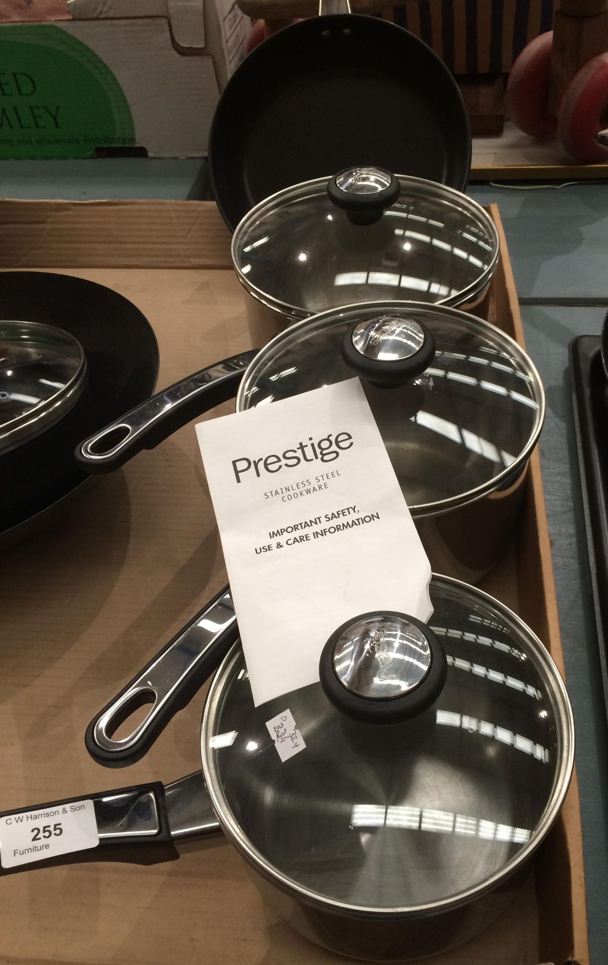 A set of 3 Prestige pans with lids (used) - 2qt, 3qt and 3.