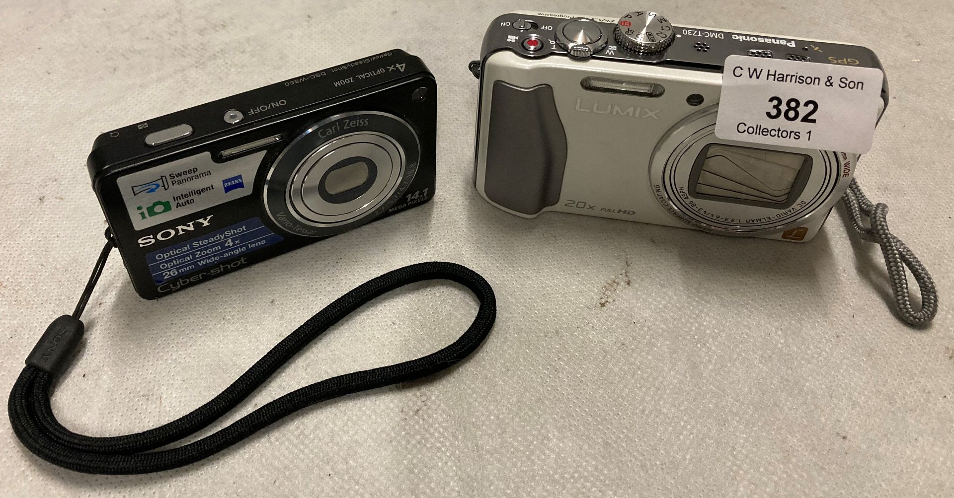 Lumix Panasonic 20X DMC-T230 full HD digital camera and a Sony DSCW350 digital camera (no charger)
