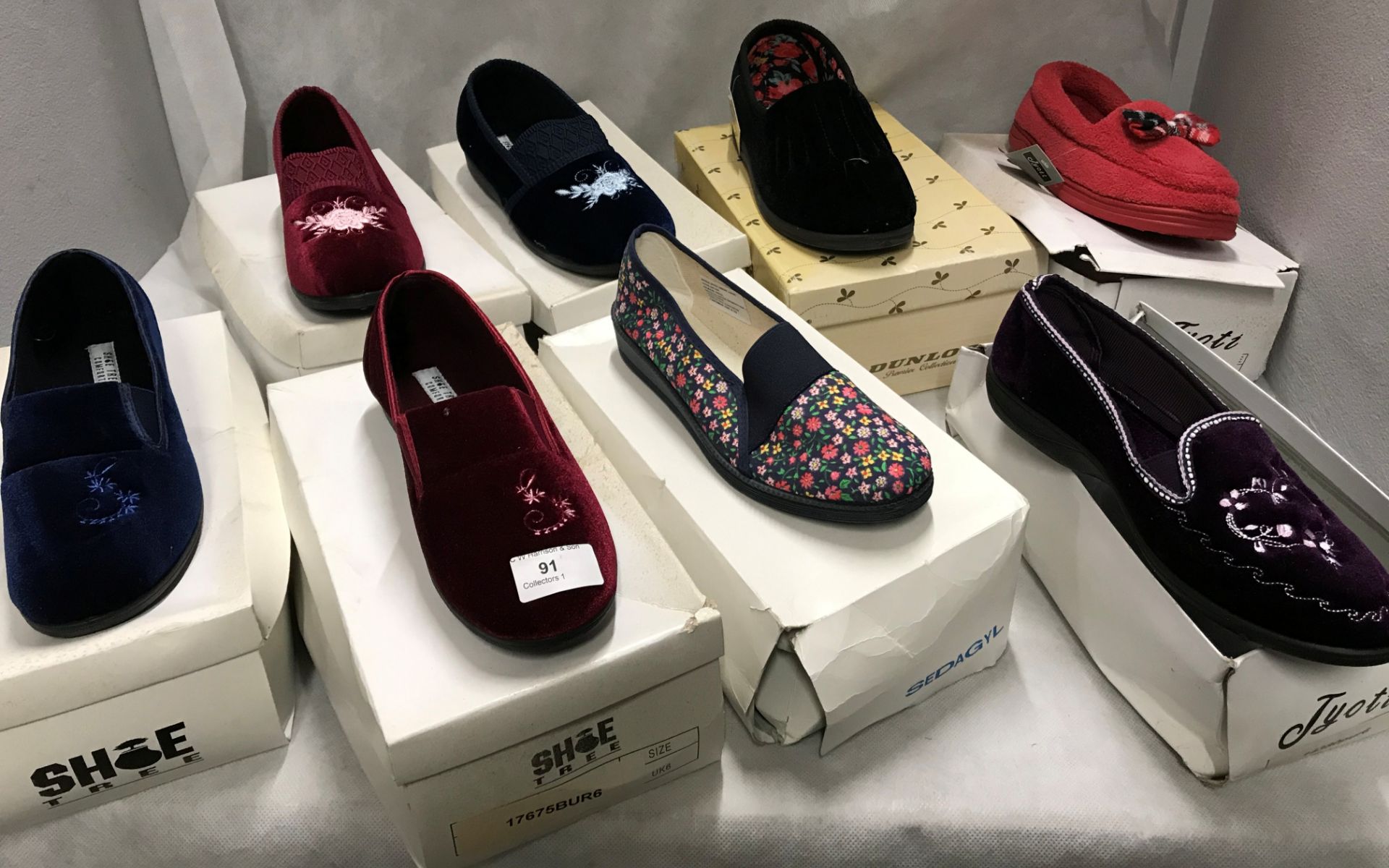 8 x pairs of ladies slippers by Dunlop, Shoe Tree, Sedagyl Tyotti,