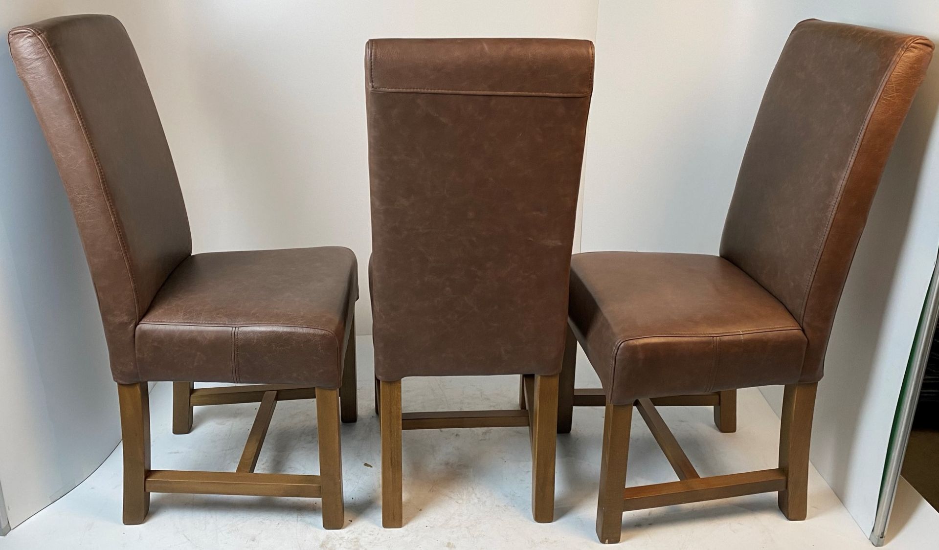 3 x Classic s/c brown high back dining chairs - Image 2 of 2