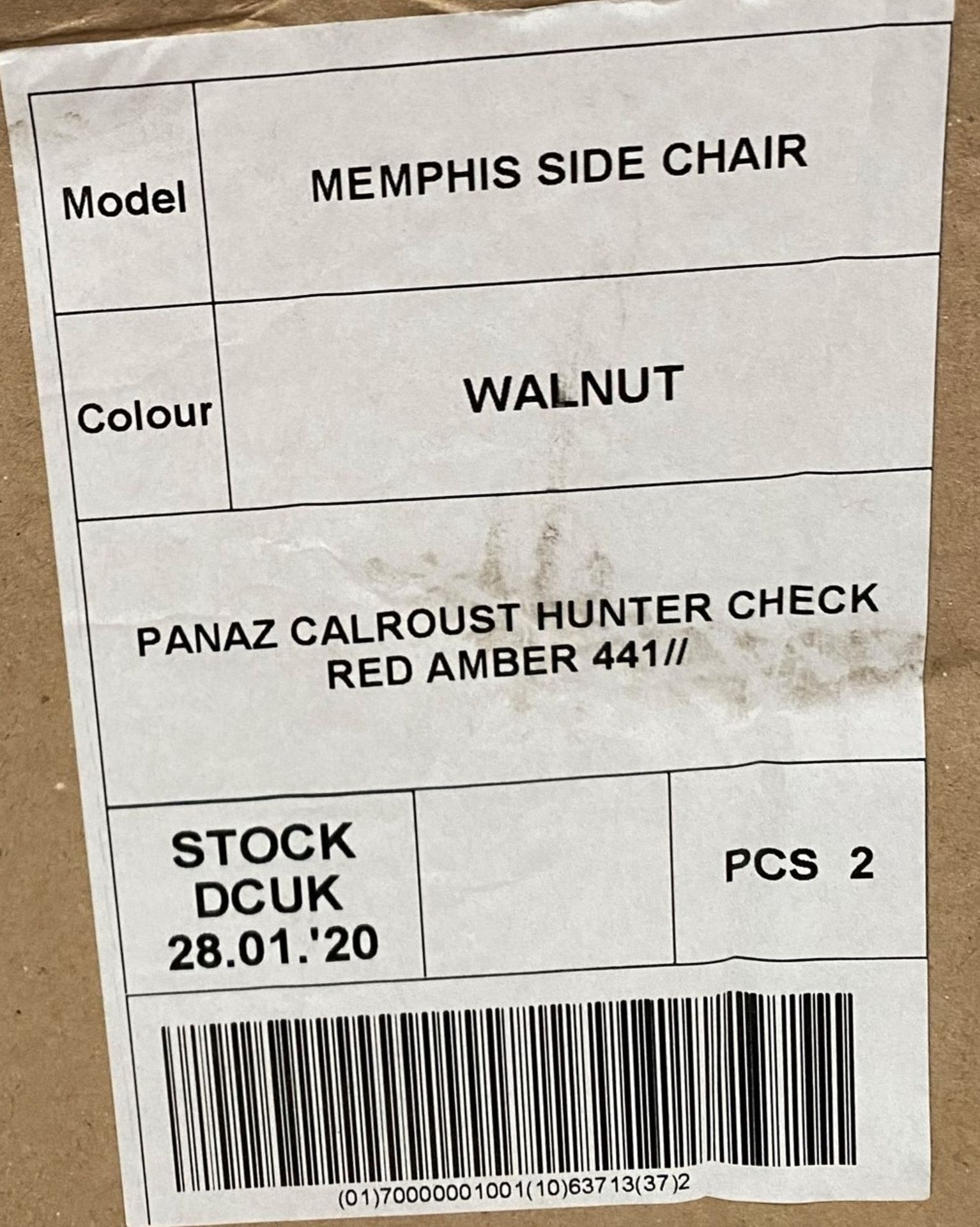 2 x Memphis Panaz Calroust Hunter Check Red Amber 441 side/dining chairs with walnut coloured - Image 3 of 3