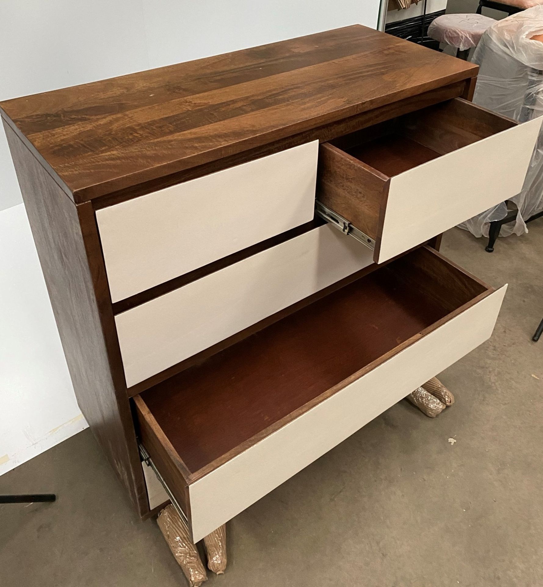 A Marina dark wood five drawer chest/sideboard (100cm x 42cm x 110cm) Trade price £302 - Image 3 of 7