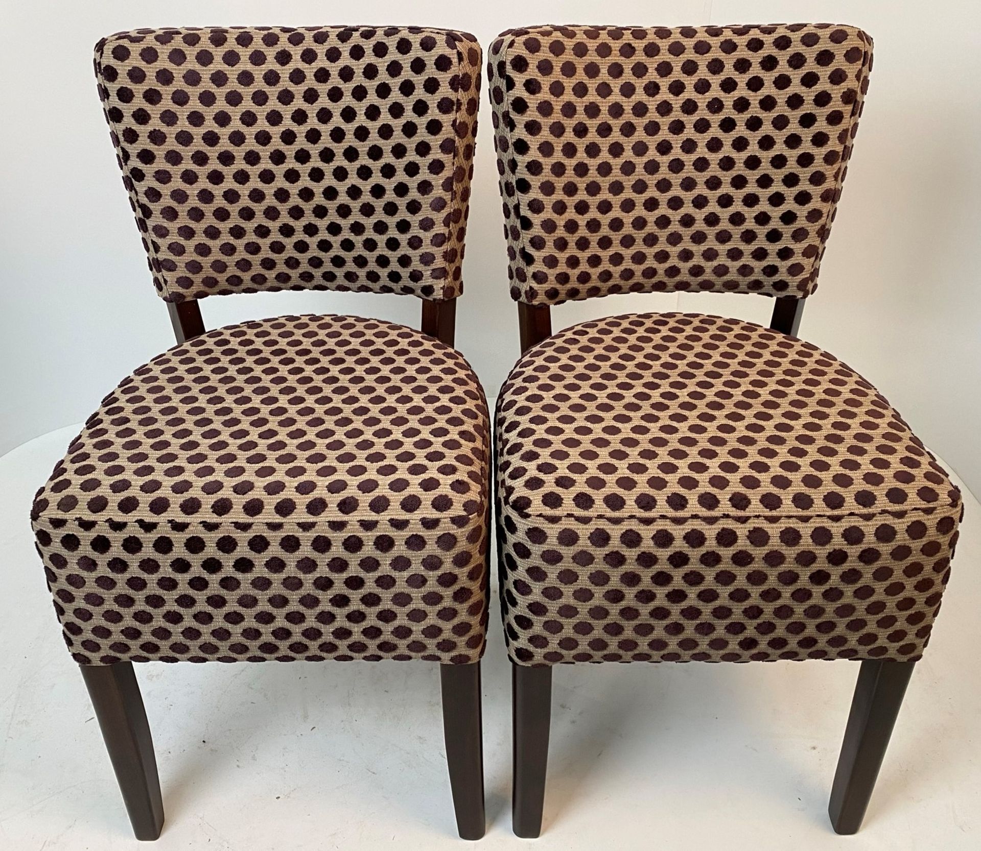 2 x Memphis Eno Aubergine 8102 side/dining chairs with walnut coloured frames