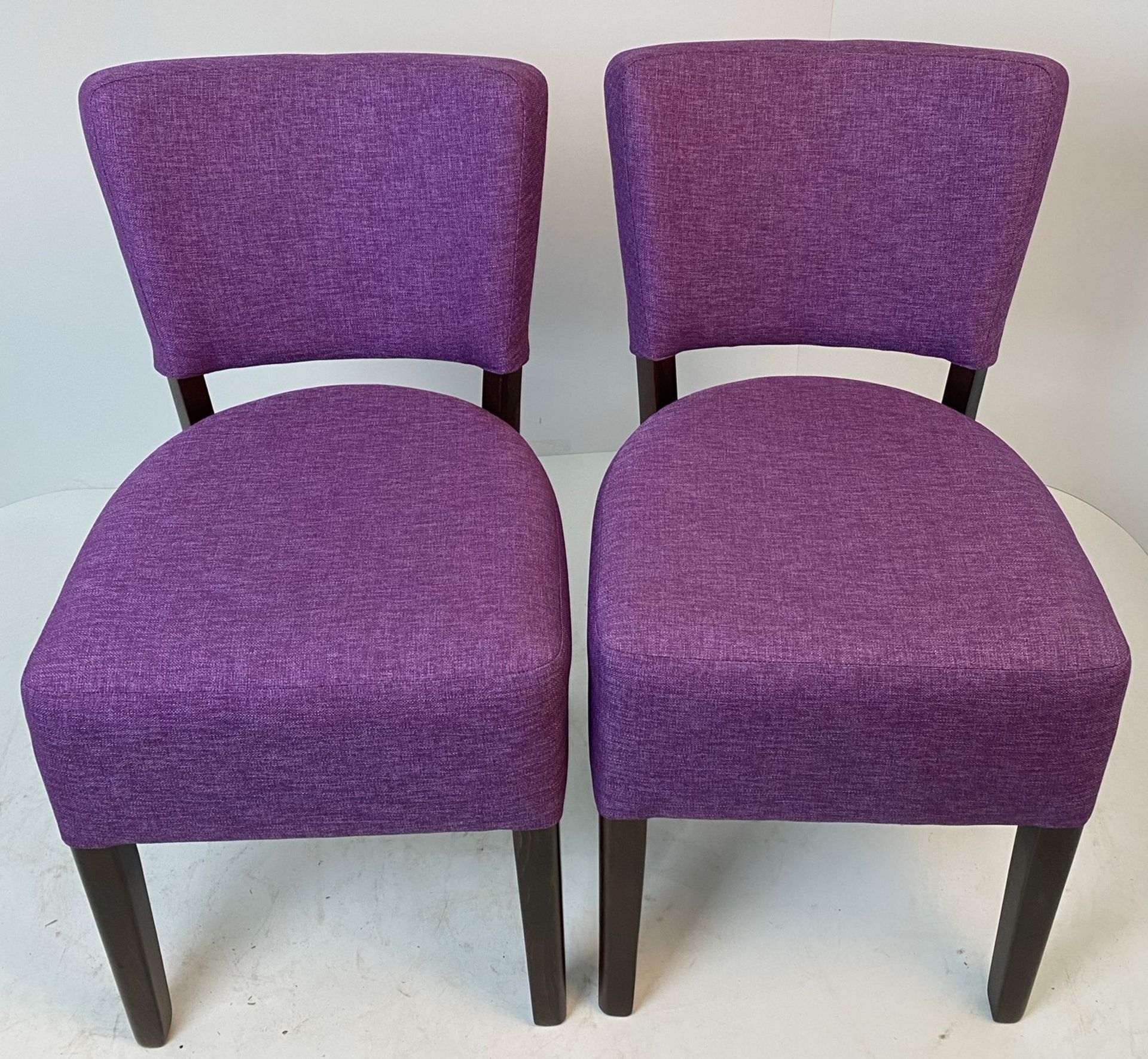 2 x Memphis Panaz Highland 412 Purple side/dining chairs with walnut coloured frames