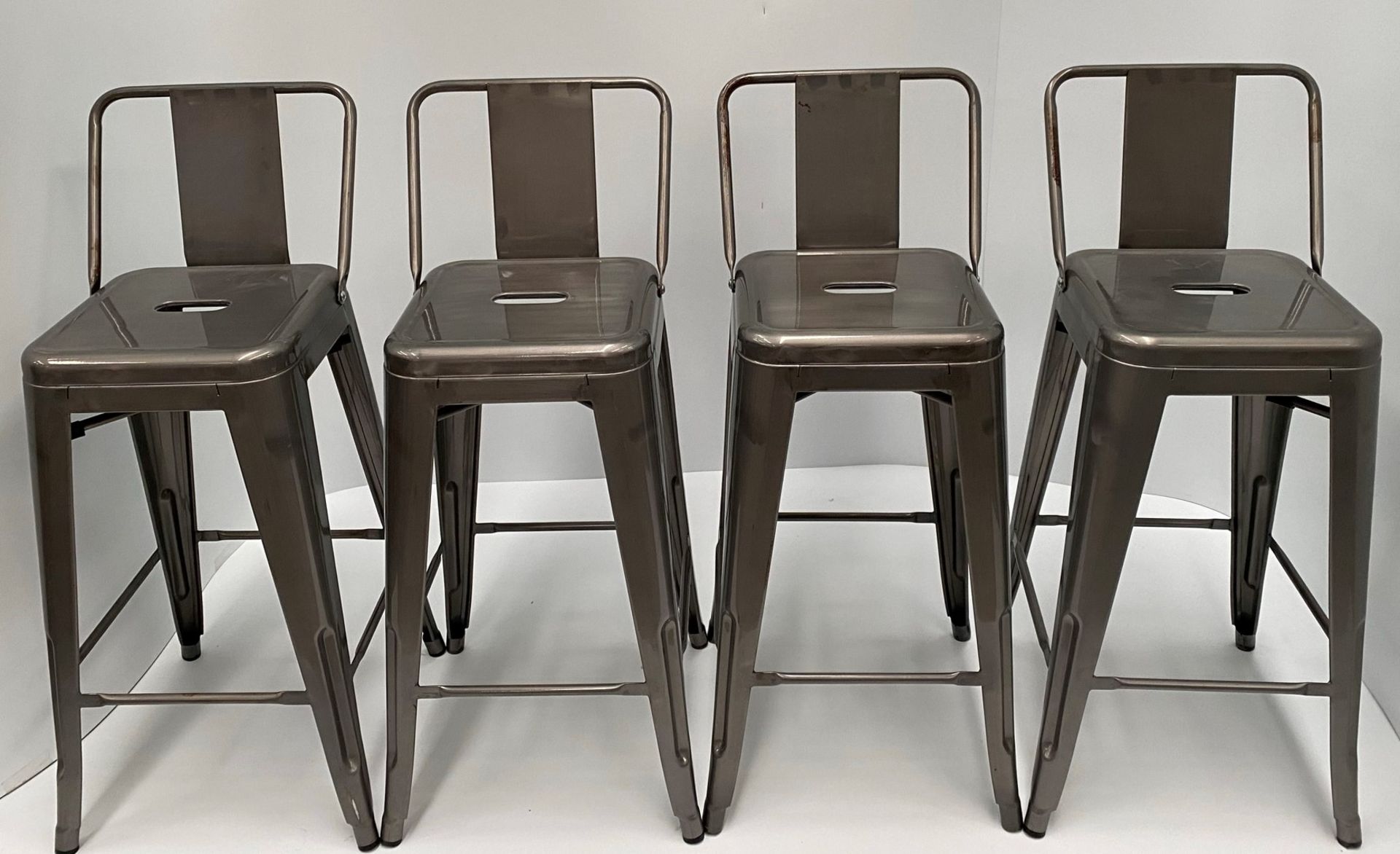 4 x Tolix metal high stools with back (660mm)