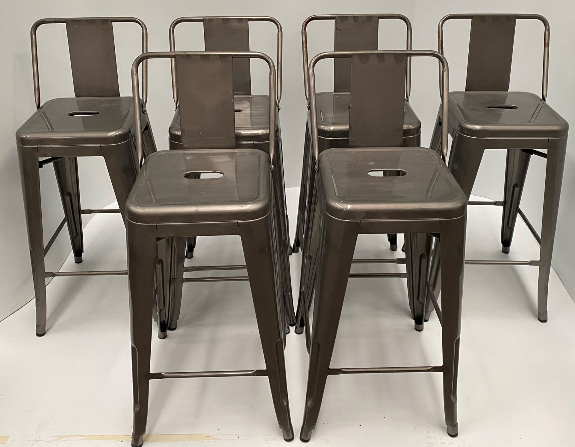 6 x Tolix metal high stools with back (660mm)