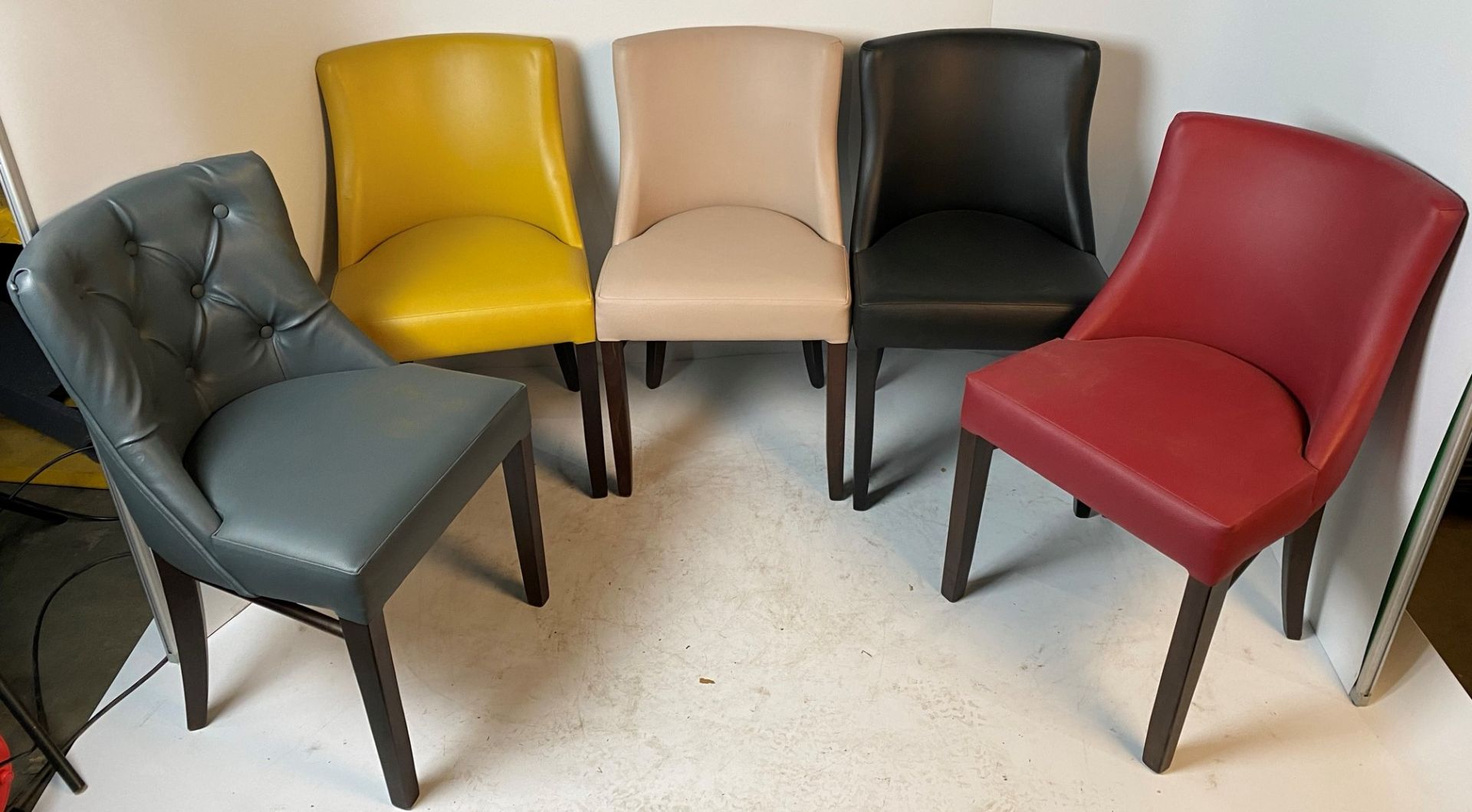 5 x assorted Leona side/dining chairs - all unboxed/ex display deep buttoned SA4, yellow, stone,