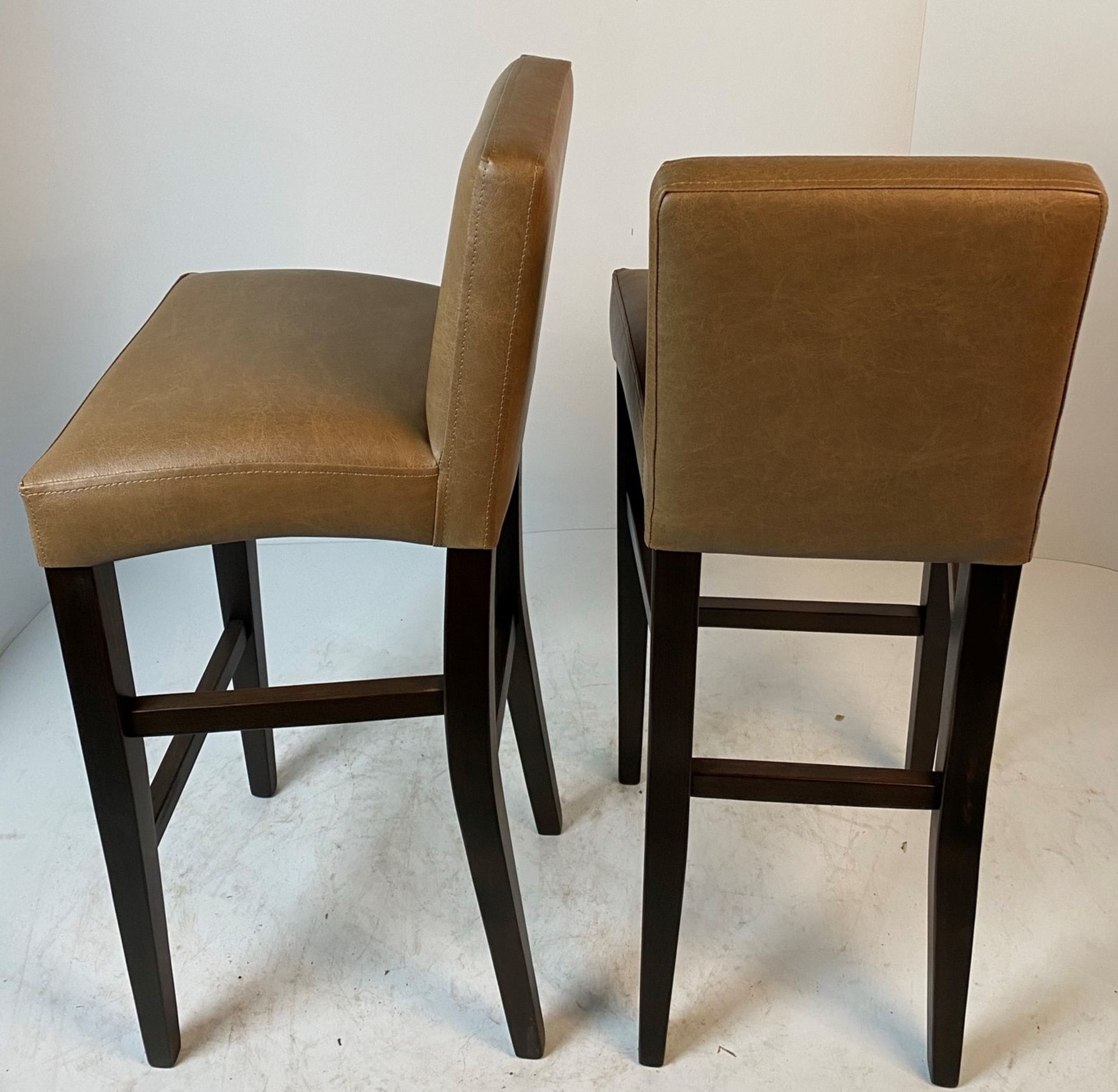 2 x Mini Valencia ILIV Saddle Toffee high stools with dark walnut coloured frames - Image 2 of 3