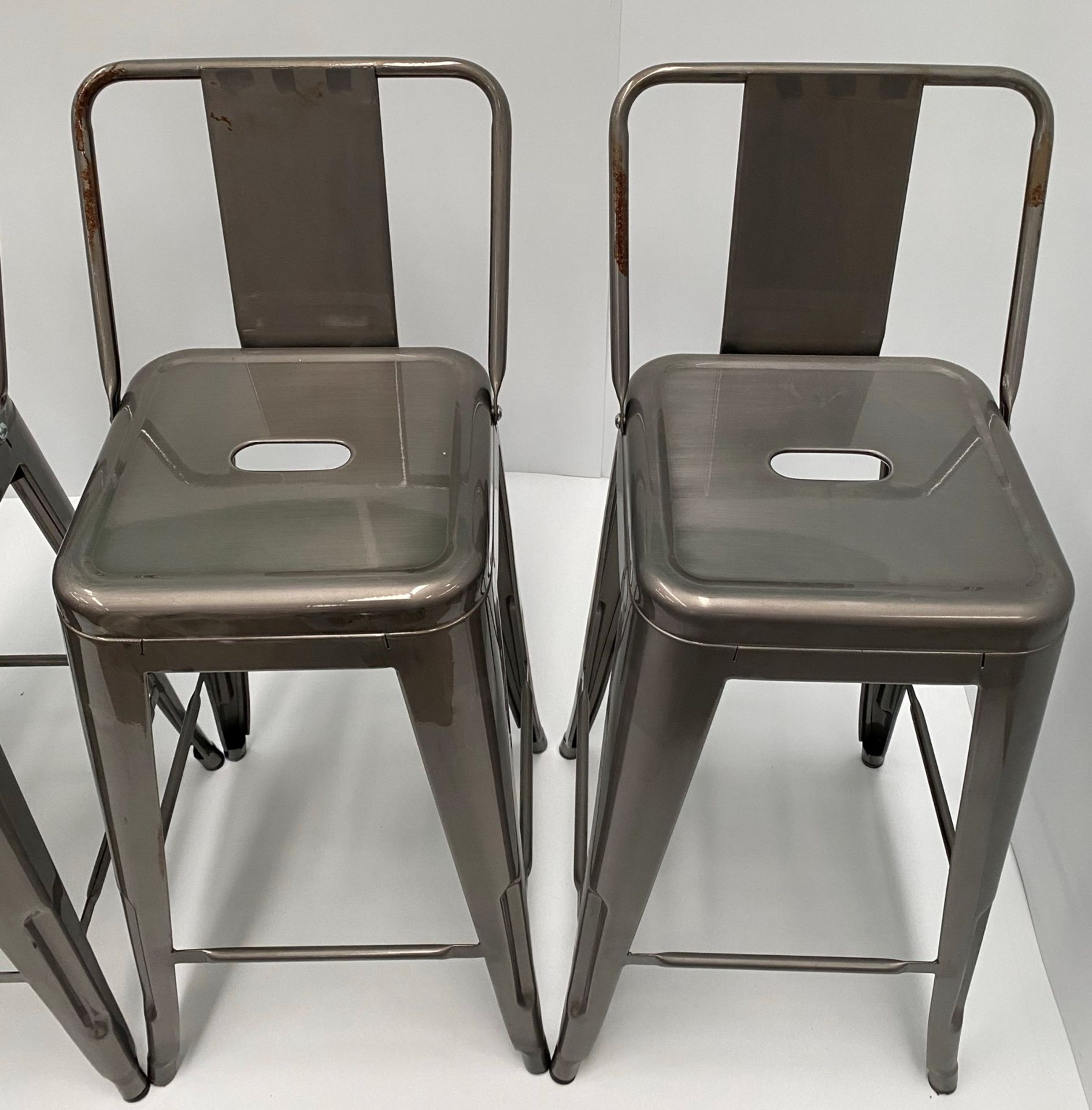 4 x Tolix metal high stools with back (660mm) - Image 2 of 2