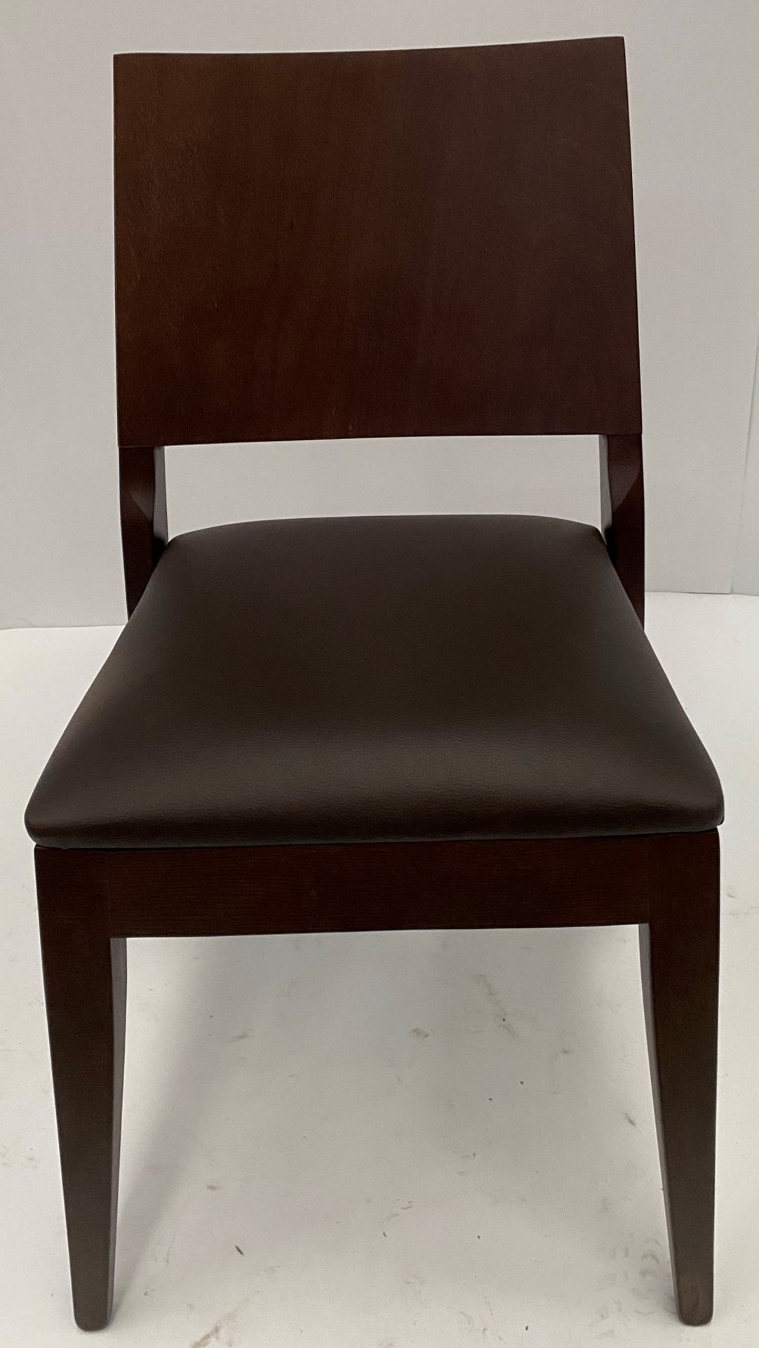 A Reuben Vena BR-5 Dark Brown side/dining chair with upholstered seat and walnut coloured frame