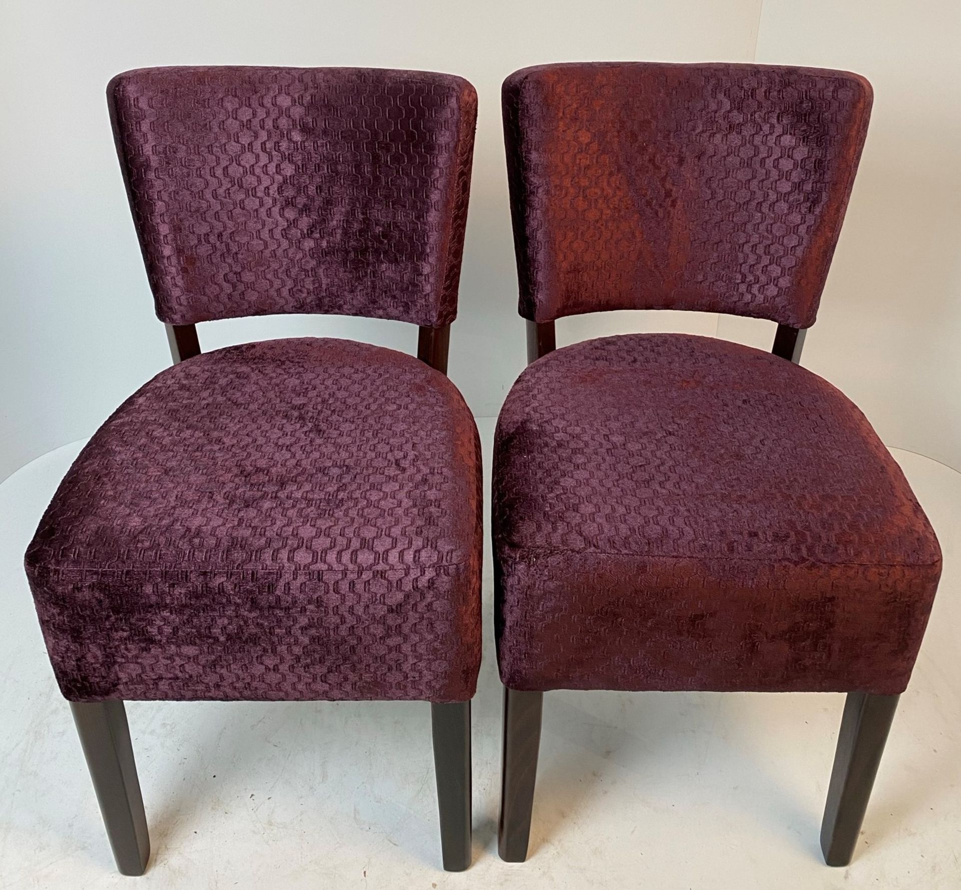 2 x Memphis Panaz Jewel 406 Claret side/dining chairs with walnut coloured frames