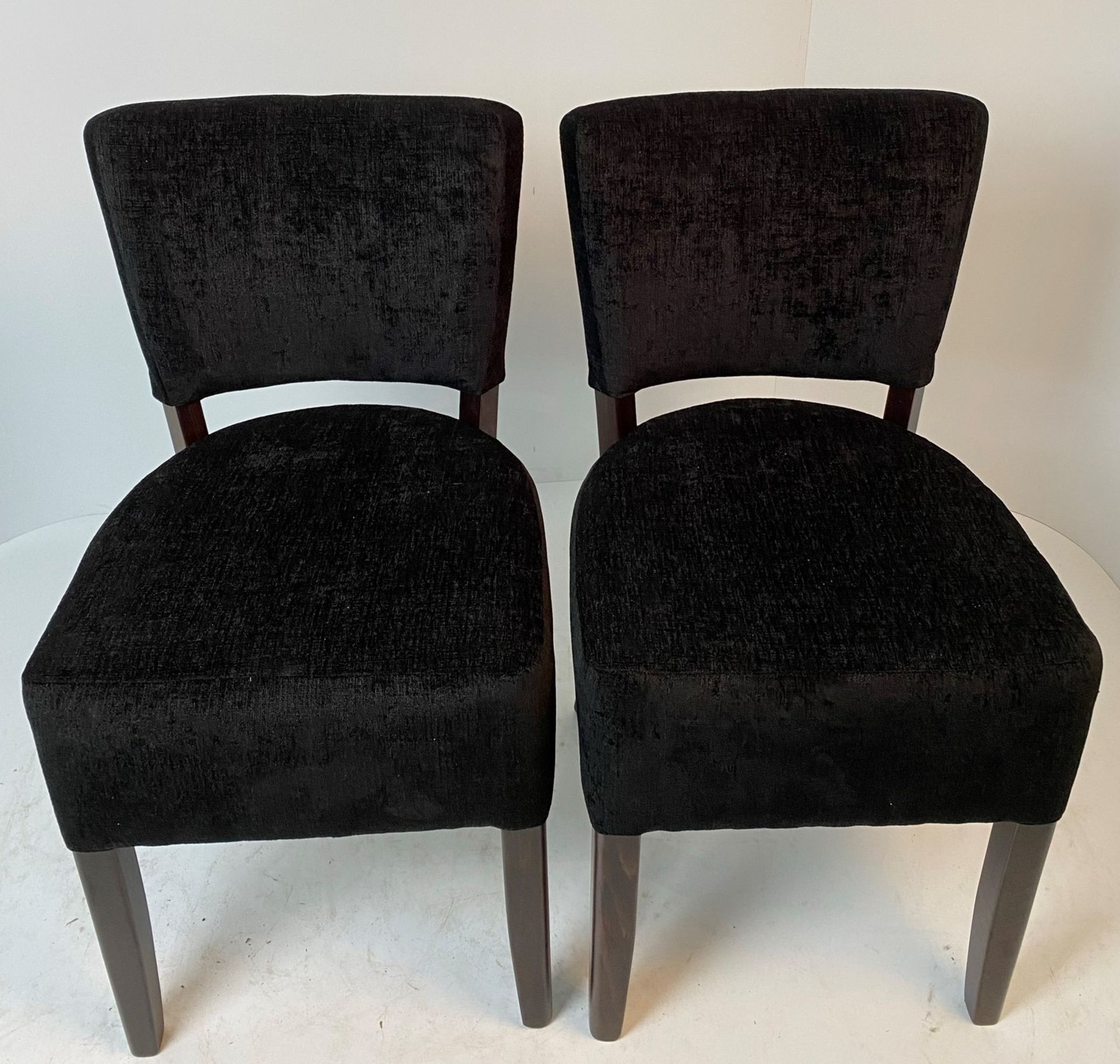 2 x Memphis Covertex Presto 724 Black side/dining chairs with walnut coloured frames