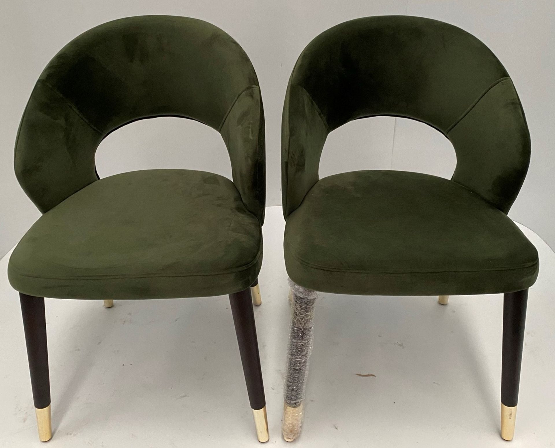 2 x Ambrosia Velvet Green 59 chairs with Wenge coloured frame