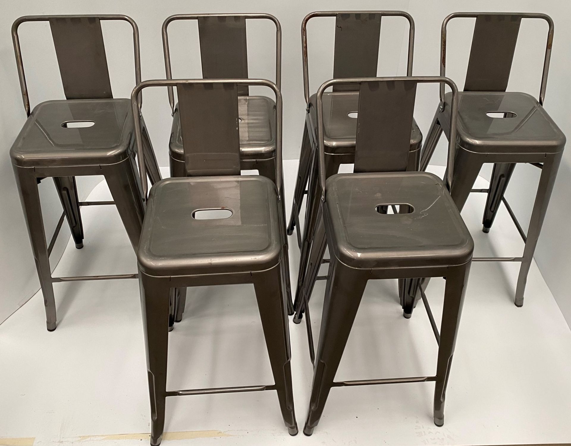 6 x Tolix metal high stools with back (660mm) - Image 2 of 2