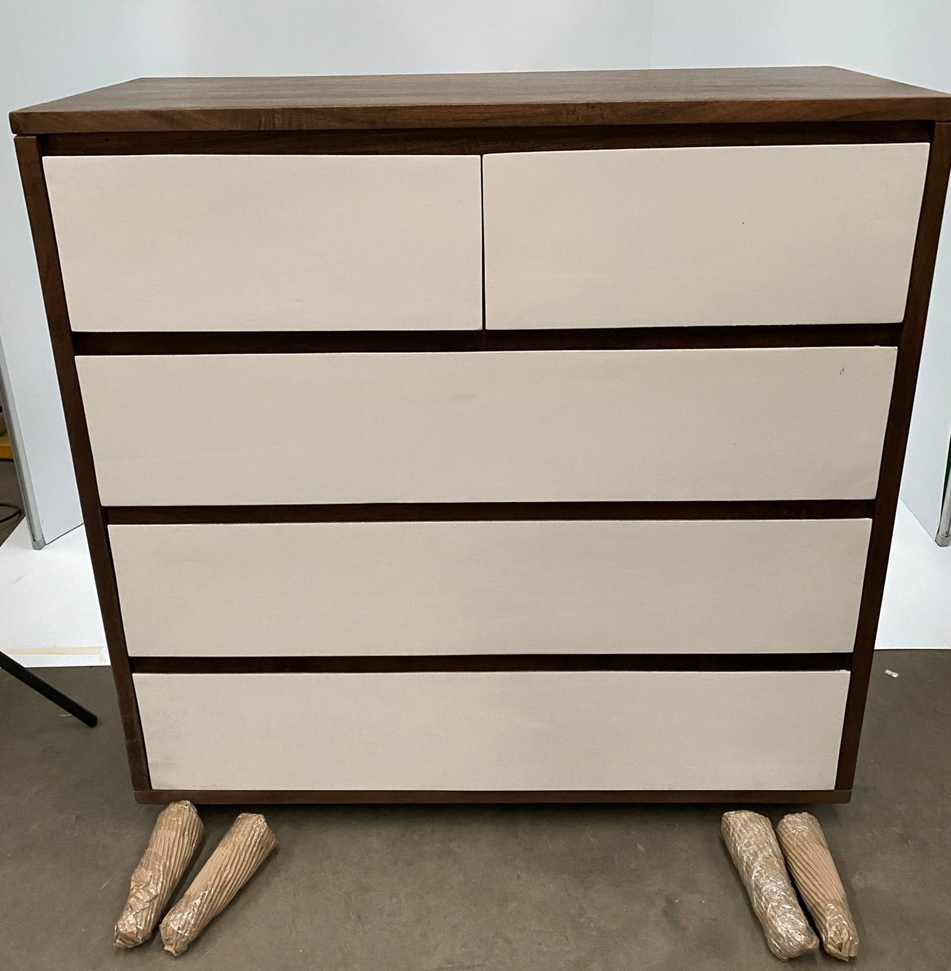 A Marina dark wood five drawer chest/sideboard (100cm x 42cm x 110cm) Trade price £302