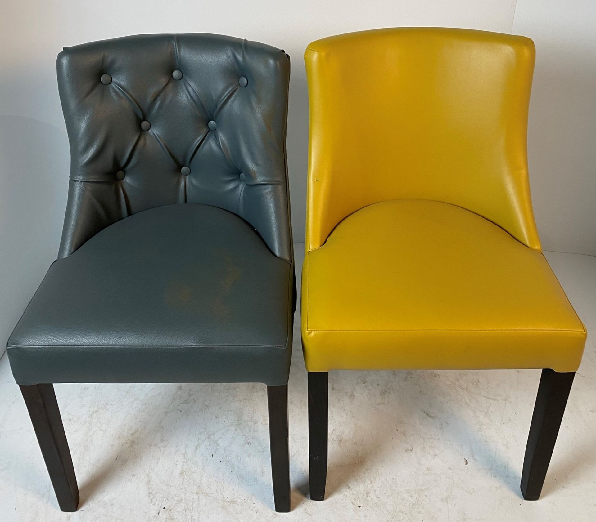 5 x assorted Leona side/dining chairs - all unboxed/ex display deep buttoned SA4, yellow, stone, - Image 2 of 4