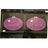 A pair of large oval purple badges inscribed London 2012 - Inspire a Generation,