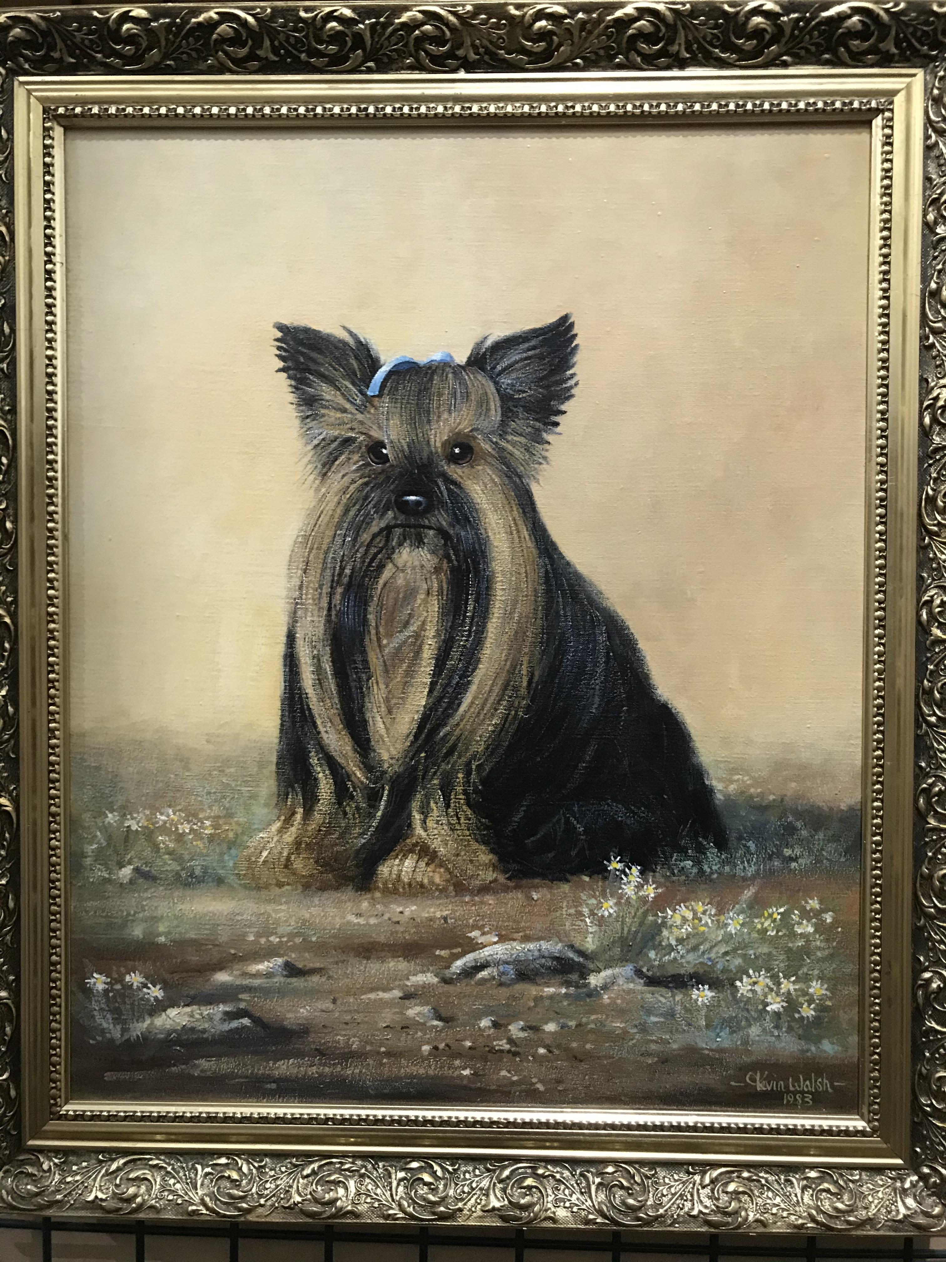 Kevin Walsh '83, gilt framed oil on board of a Yorkshire Terrier,