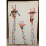 Box print of funky giraffes,